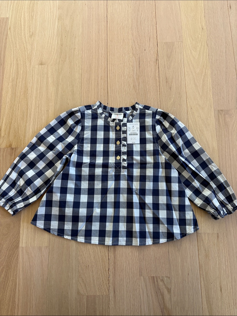 Crewcuts Navy and White Gingham Long Sleeve Button-Front Top